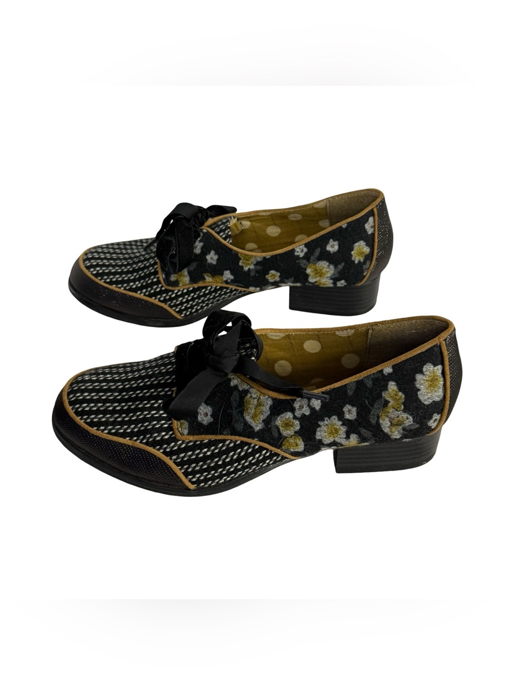Ruby Shoo Micah Women's Black Tweed Floral Lace Up Oxford Brogue Shoes Size 6